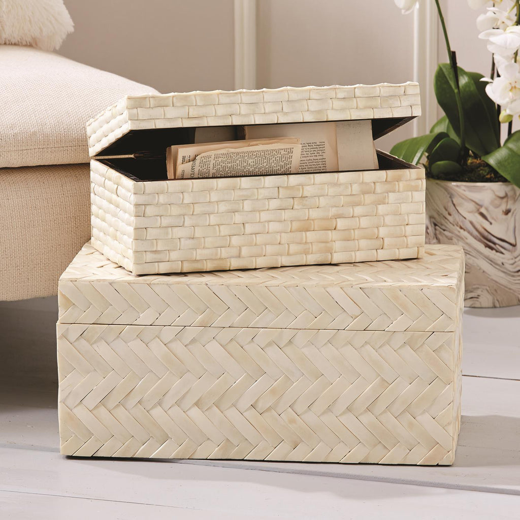 Two's Company Basketweave Bone Boxes (set of 2)