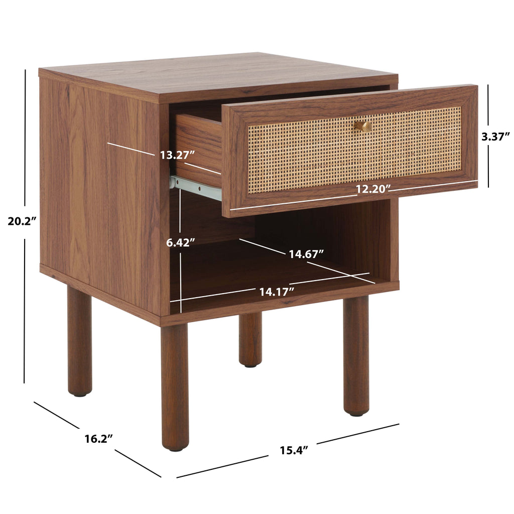 Safavieh Silvanna Nightstand, Walnut / Natural Rattan