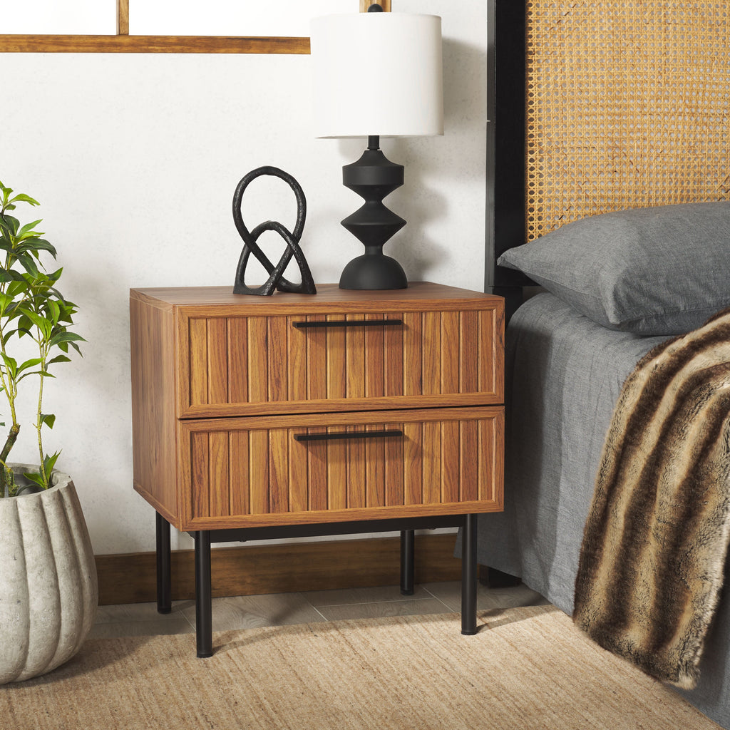 safavieh-axelle-2-drawer-nightstand-nst9608-Walnut / Black / Black