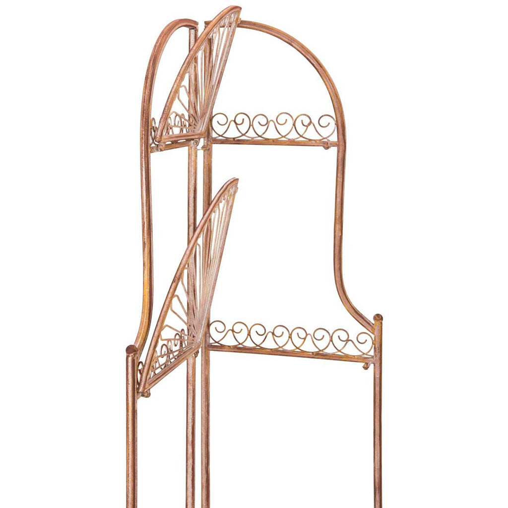 Abarrane Wrought Iron 4 Tier Outdoor Corner Shelf | Safavieh - PAT5013- Rusty Orange