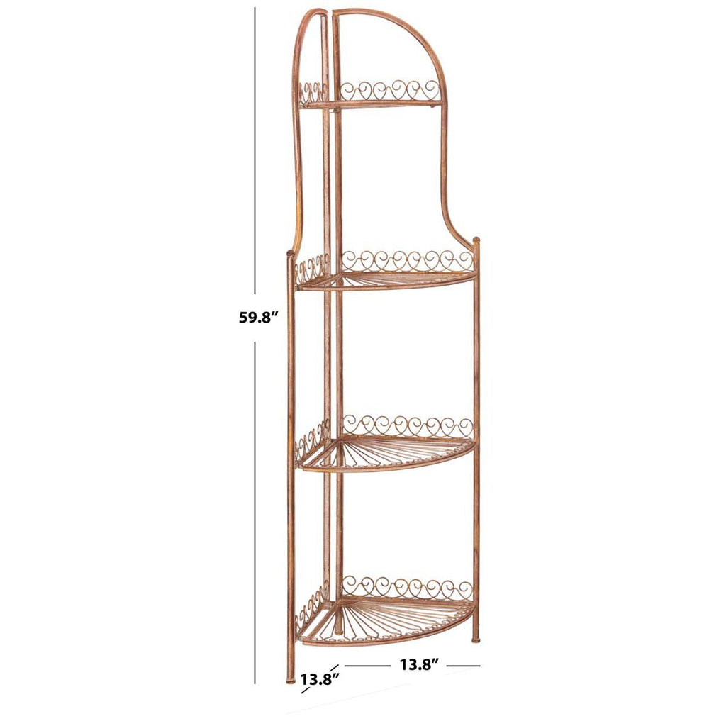 Abarrane Wrought Iron 4 Tier Outdoor Corner Shelf | Safavieh - PAT5013- Rusty Orange