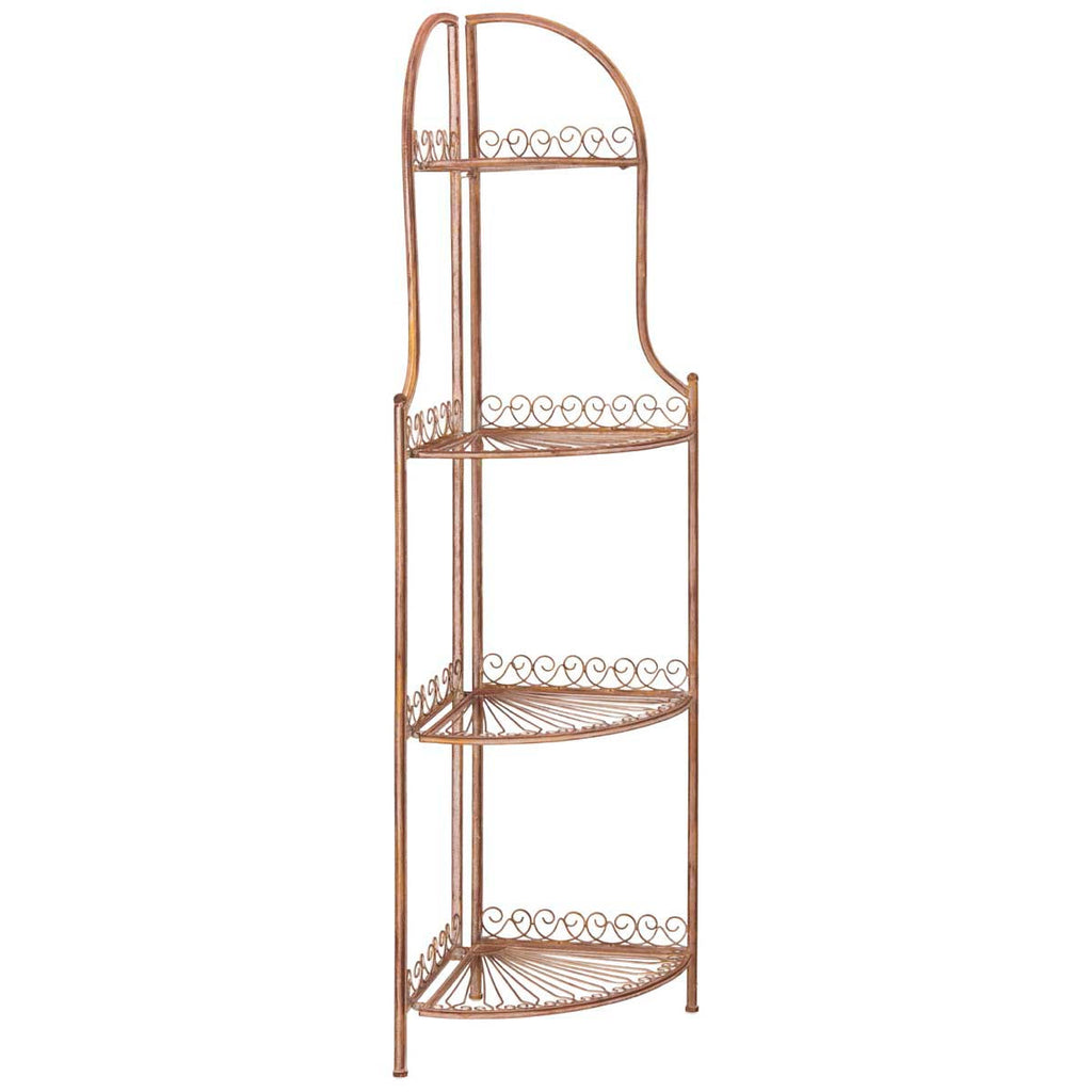 Abarrane Wrought Iron 4 Tier Outdoor Corner Shelf | Safavieh - PAT5013- Rusty Orange