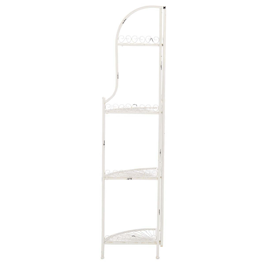 Abarrane Wrought Iron 4 Tier Outdoor Corner Shelf | Safavieh - PAT5013- Antique White