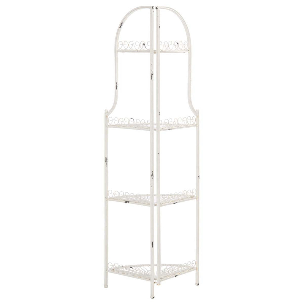 Abarrane Wrought Iron 4 Tier Outdoor Corner Shelf | Safavieh - PAT5013- Antique White