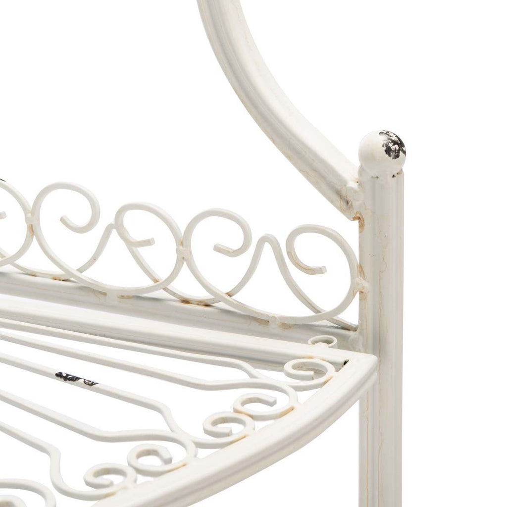 Abarrane Wrought Iron 4 Tier Outdoor Corner Shelf | Safavieh - PAT5013- Antique White