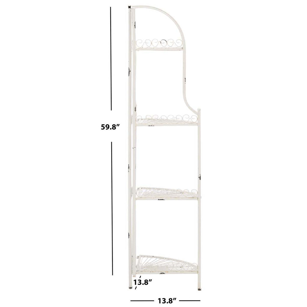 Abarrane Wrought Iron 4 Tier Outdoor Corner Shelf | Safavieh - PAT5013- Antique White