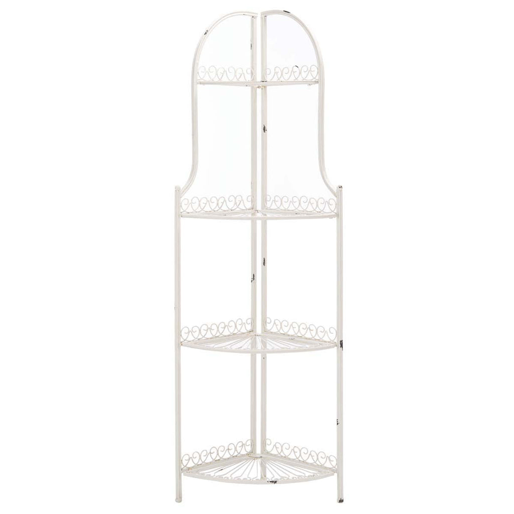 Abarrane Wrought Iron 4 Tier Outdoor Corner Shelf | Safavieh - PAT5013- Antique White