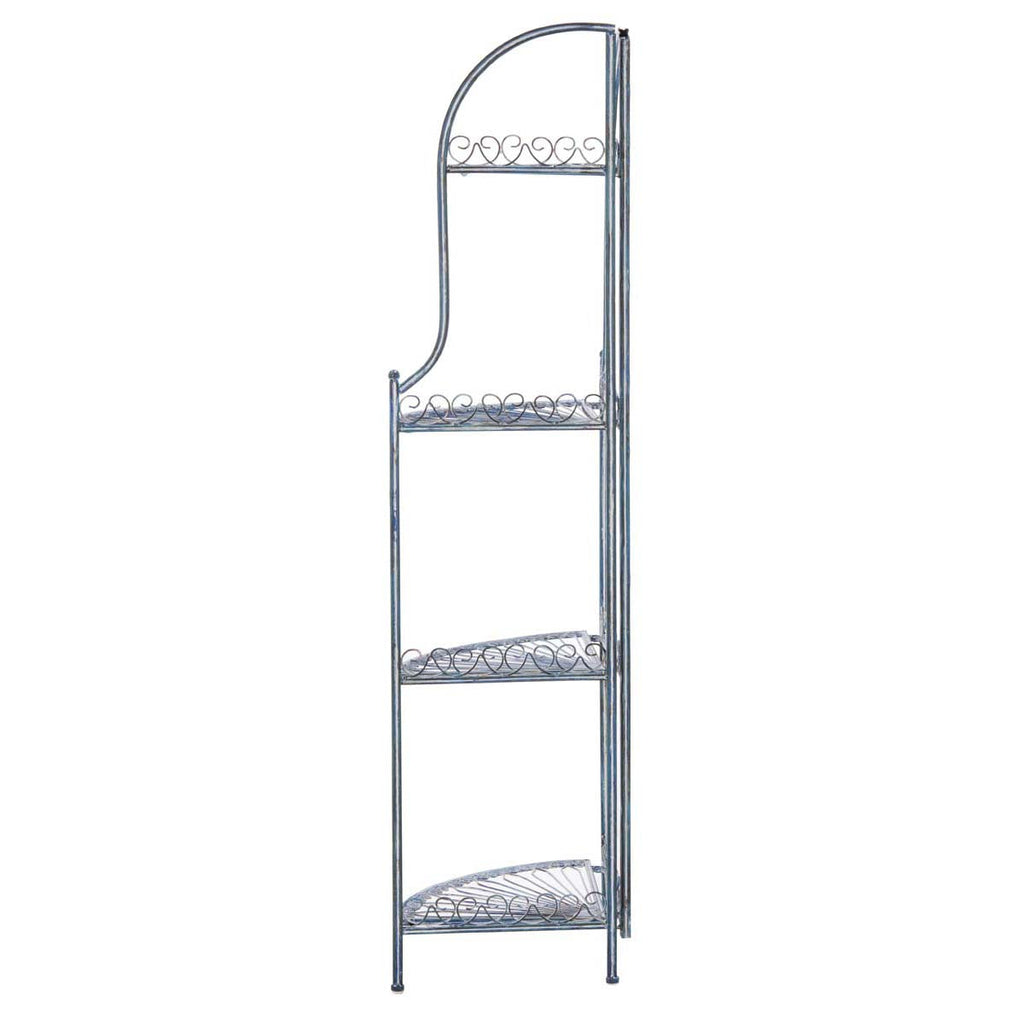 Abarrane Wrought Iron 4 Tier Outdoor Corner Shelf | Safavieh - PAT5013- Mossy Blue