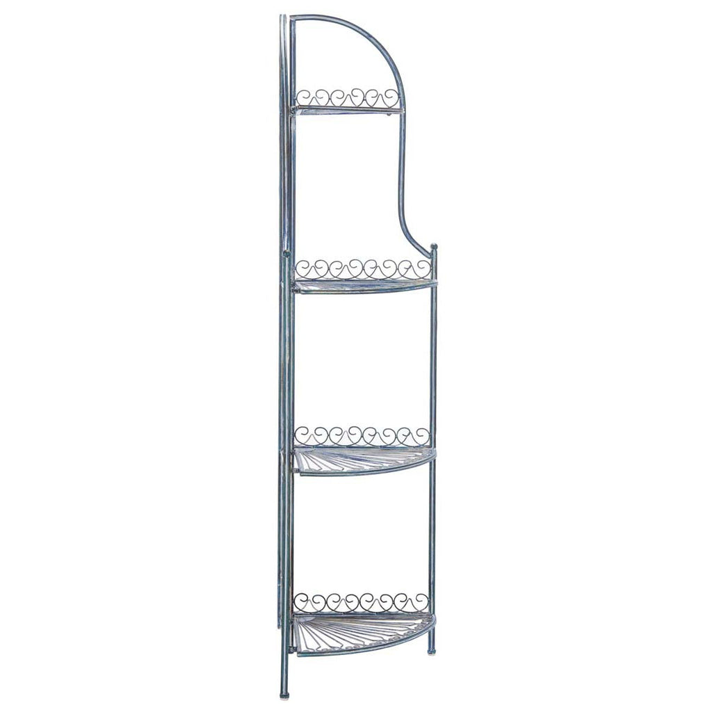 Abarrane Wrought Iron 4 Tier Outdoor Corner Shelf | Safavieh - PAT5013- Mossy Blue