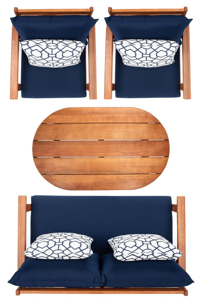 Safavieh Deacon 4 Pc Living Set - Natural/Navy/White Trellis Pillow