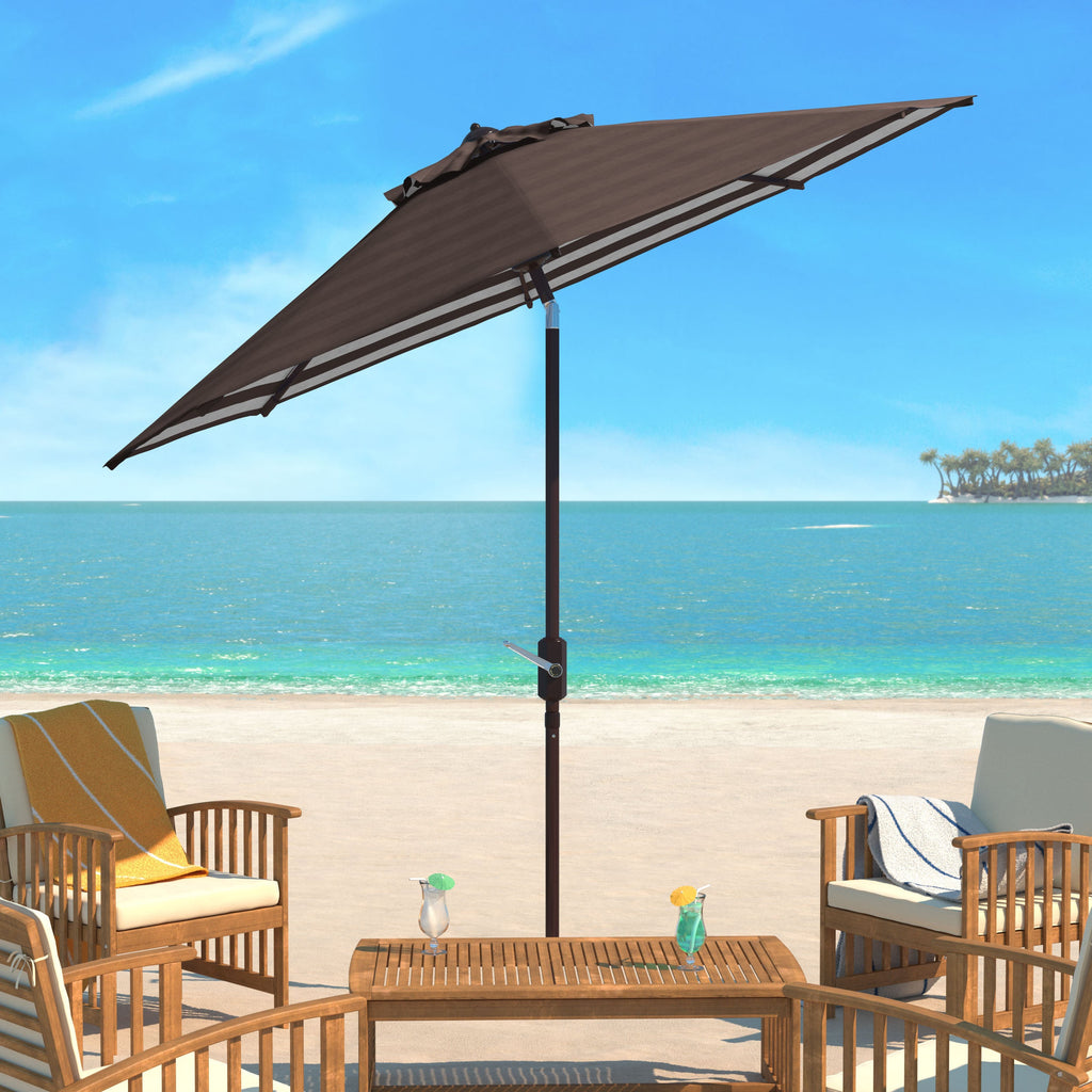 athens-inside-out-striped-9ft-crank-outdoor-auto-umbrella-safavieh-pat8007-Brown / White