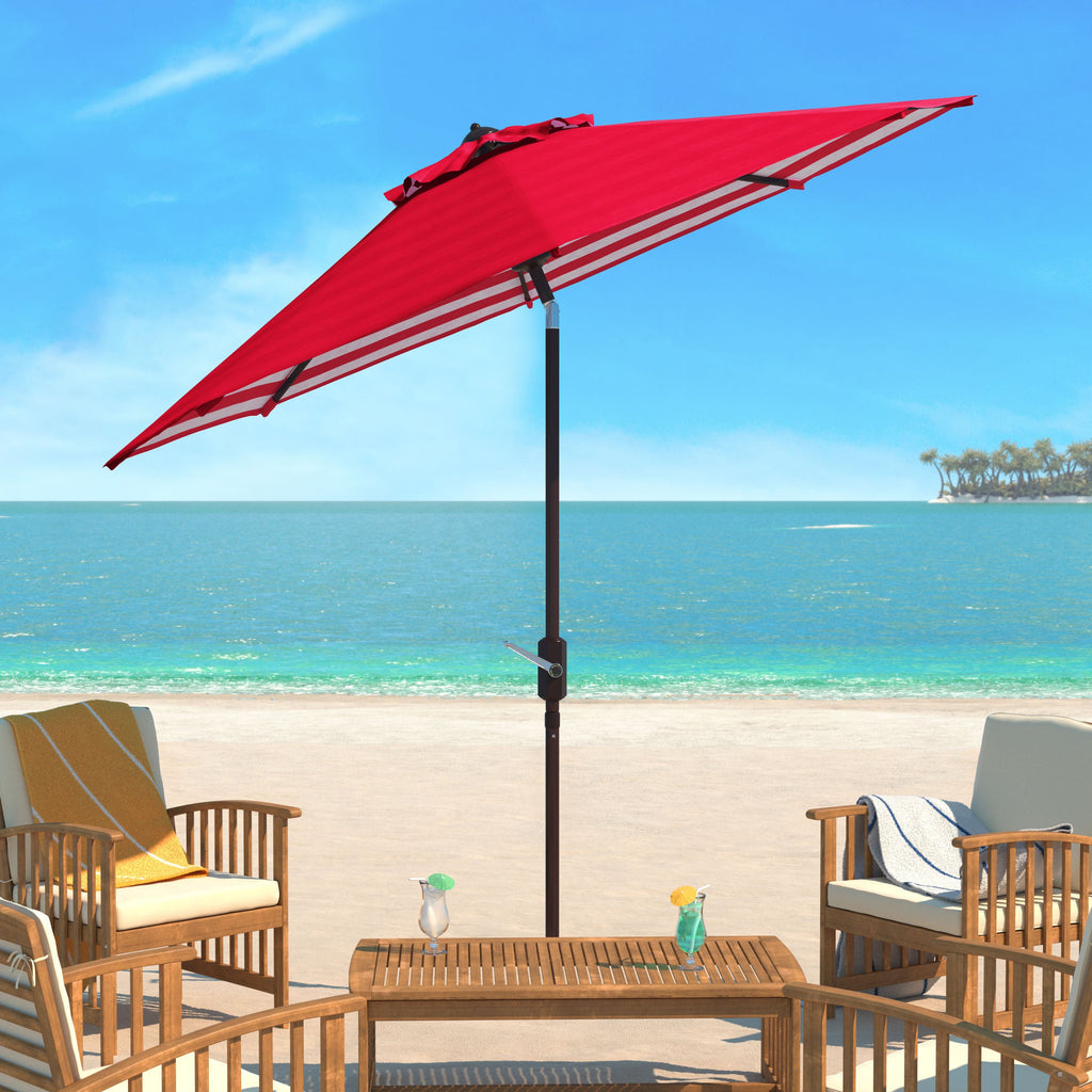 athens-inside-out-striped-9ft-crank-outdoor-auto-umbrella-safavieh-pat8007-Red / White