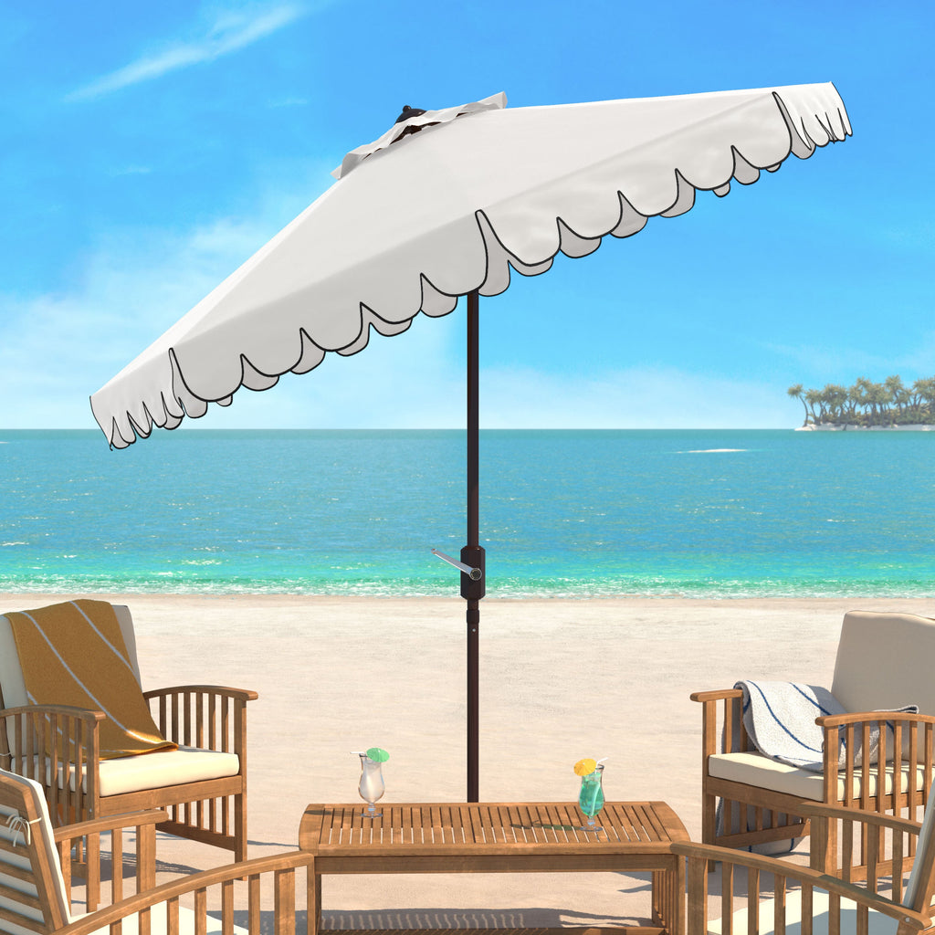 venice-single-scallop-9ft-crank-outdoor-push-button-umbrella-safavieh-pat8010-Ivory / Black