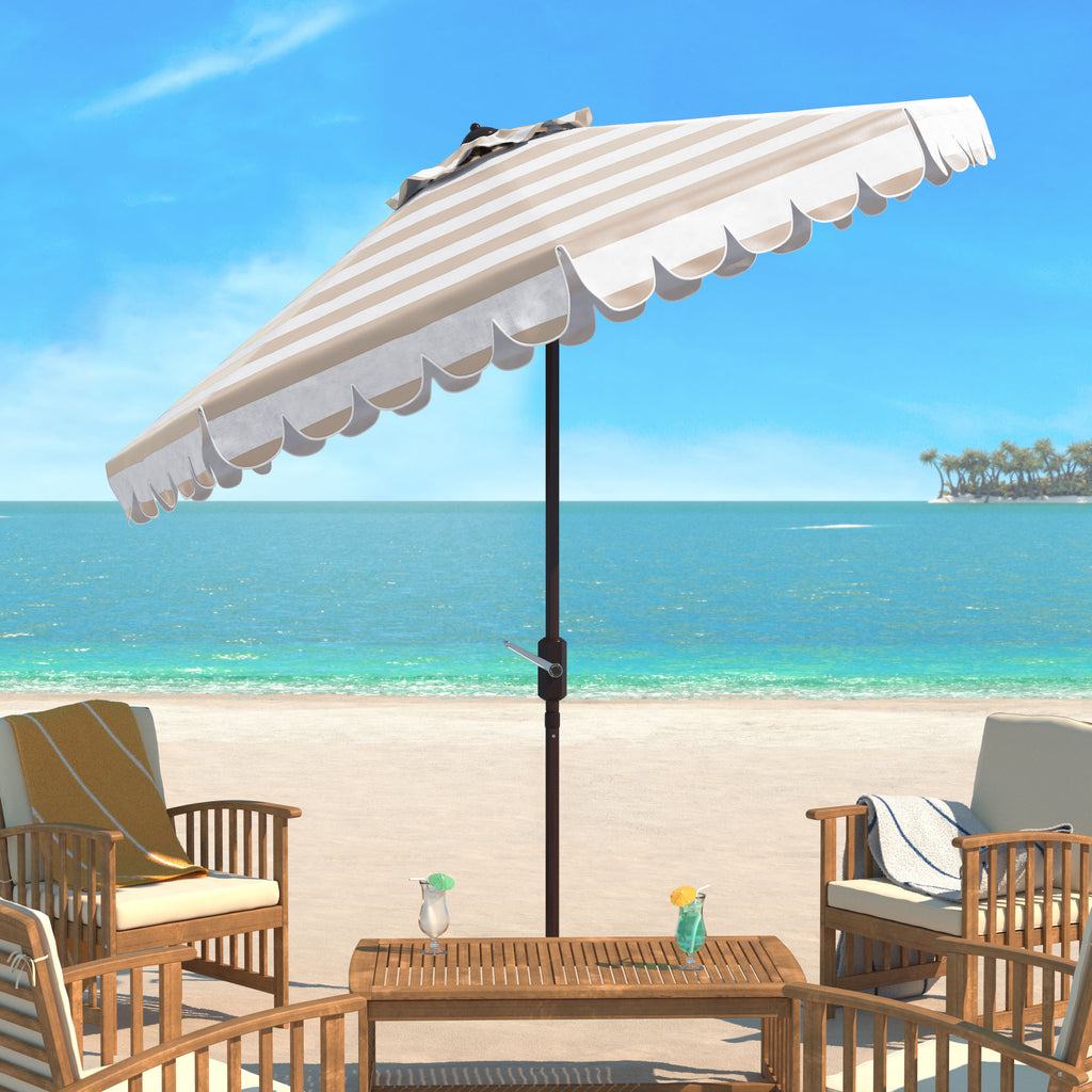 maui-single-scallop-striped-9ft-crank-push-button-umbrella-safavieh-pat8011-Beige / White Stripe