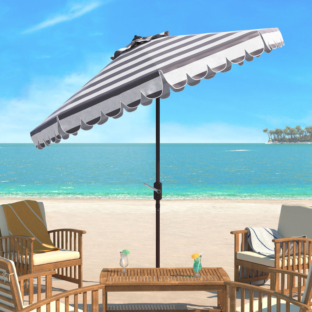 maui-single-scallop-striped-9ft-crank-push-button-umbrella-safavieh-pat8011-Grey / White