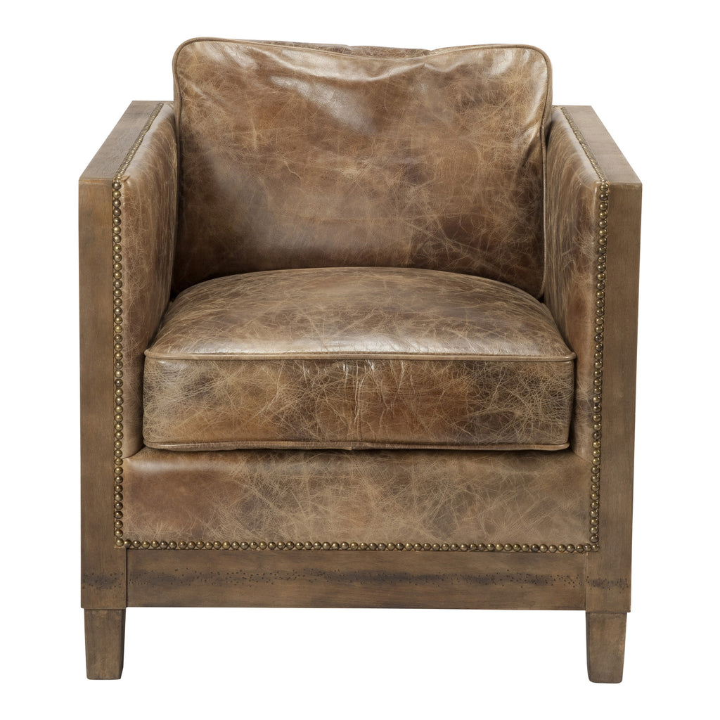 Darlington Club Chair Grazed Brown Leather | Moe's Furniture - PK-1030-03