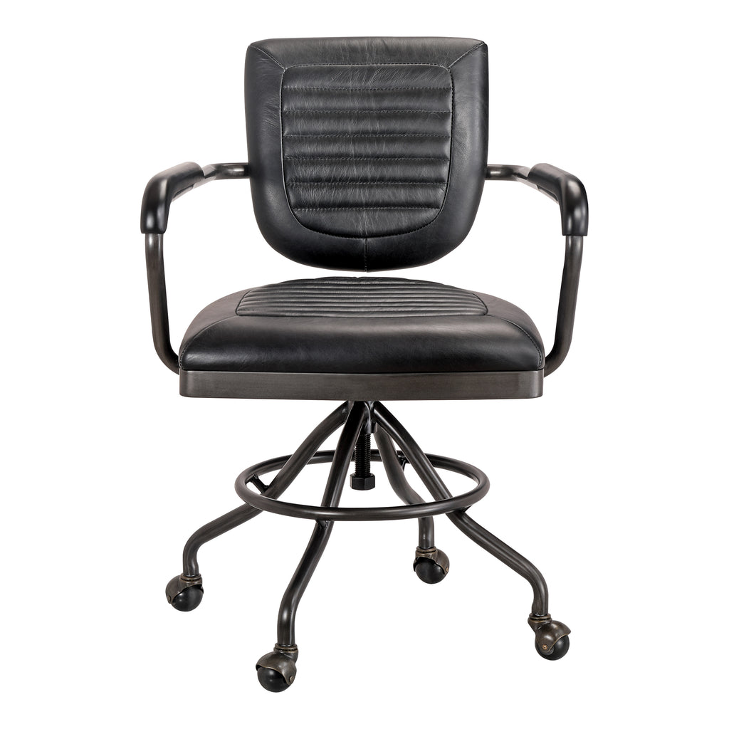 Foster Swivel Desk Chair Onyx Black Leather | Moe's Furniture - PK-1049-02