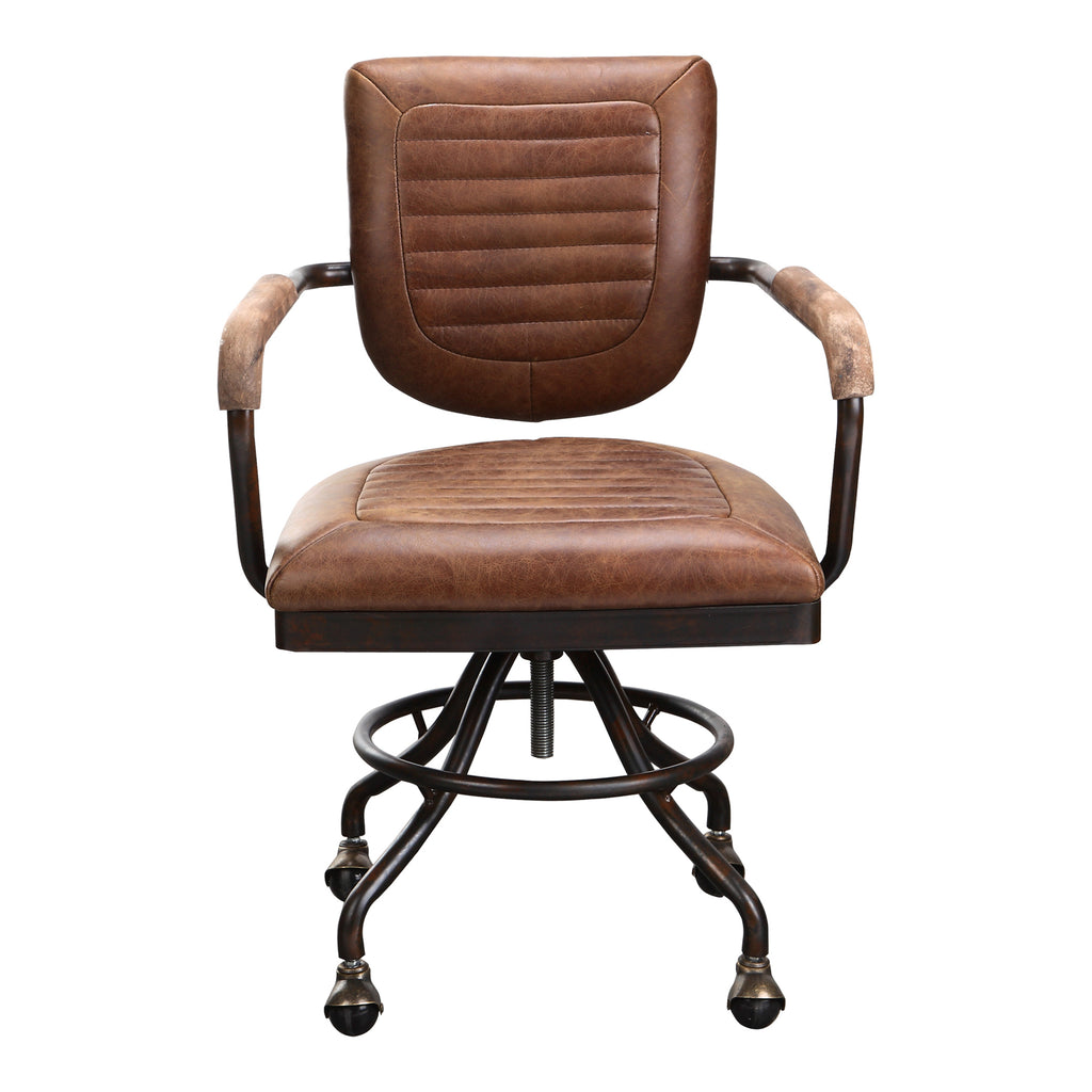 Foster Swivel Desk Chair Con Pana Brown Leather | Moe's Furniture - PK-1049-21