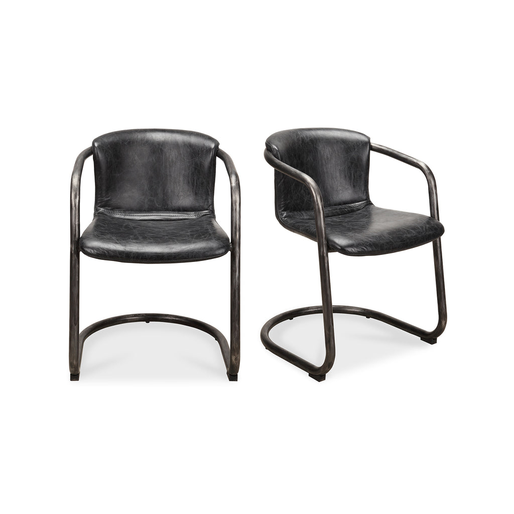 Freeman Dining Chair Onyx Black Leather -Set Of Two | Moe's Furniture - PK-1059-02