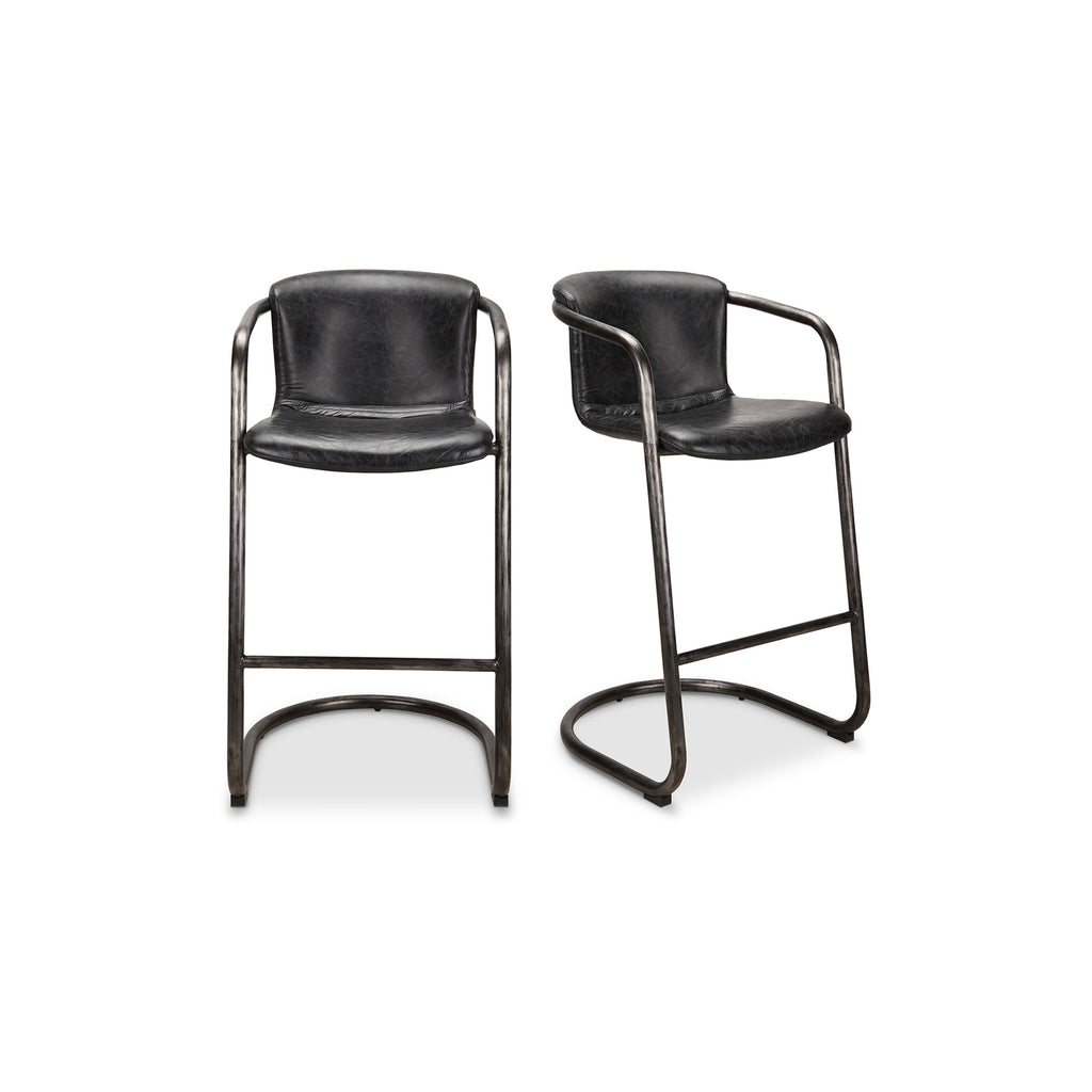 Freeman Barstool Onyx Black Leather -Set Of Two | Moe's Furniture - PK-1060-02