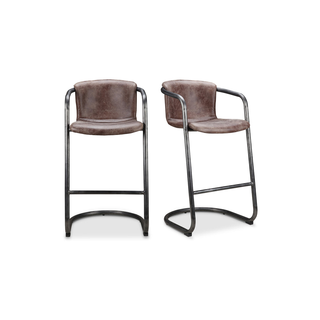 Freeman Barstool Grazed Brown Leather-Set Of Two | Moe's Furniture - PK-1060-03