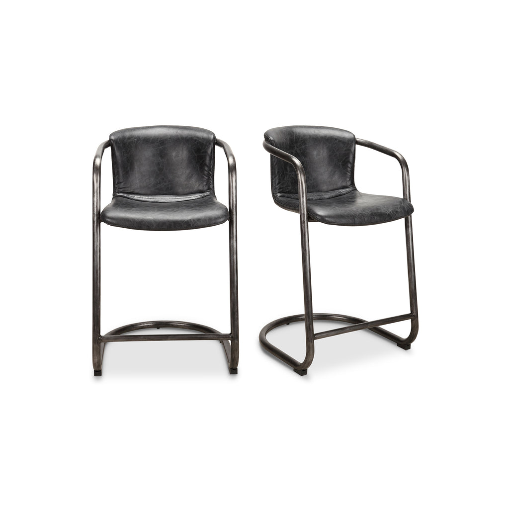 Freeman Counter Stool Onyx Black Leather -Set Of Two | Moe's Furniture - PK-1061-02