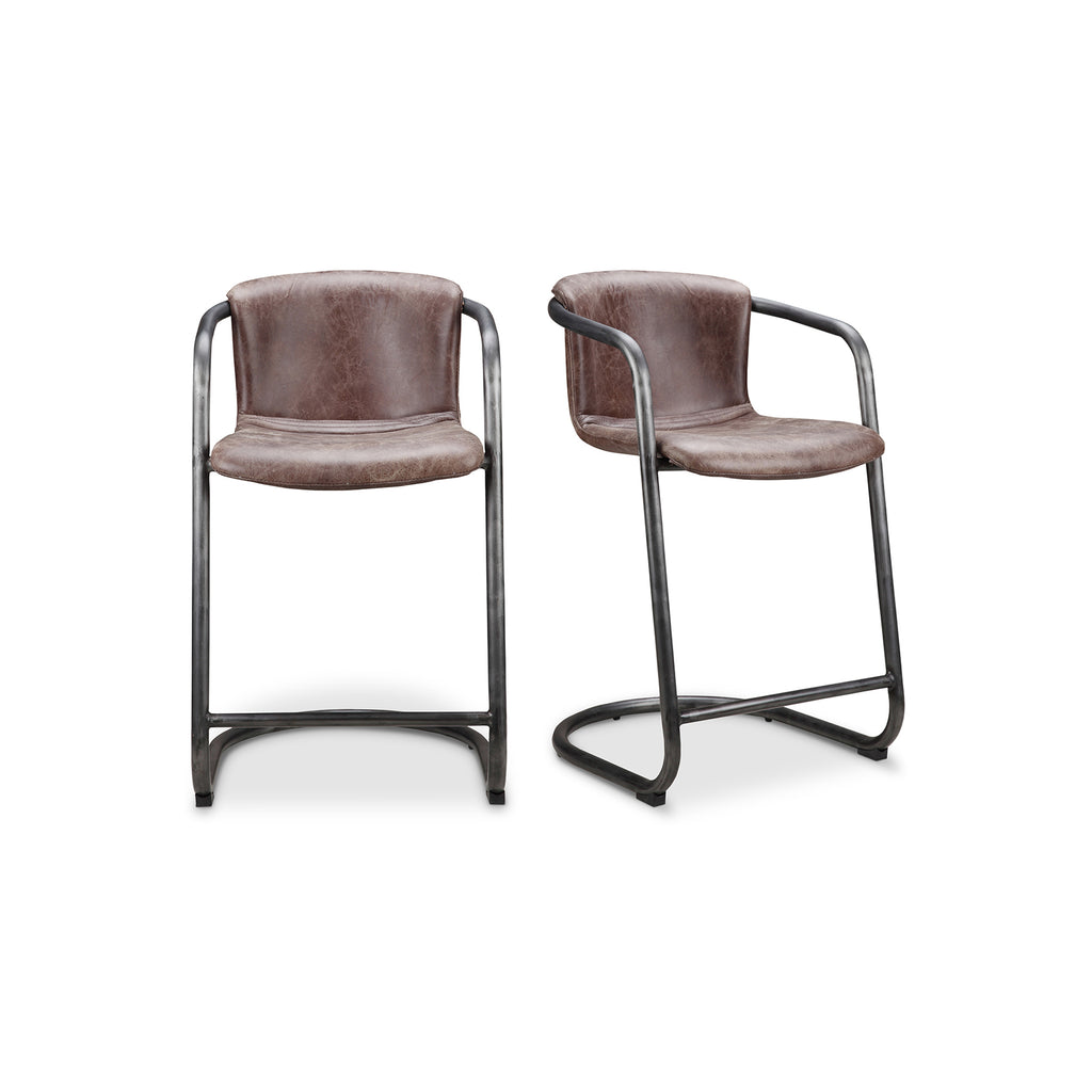 Freeman Counter Stool Grazed Brown Leather-Set Of Two | Moe's Furniture - PK-1061-03