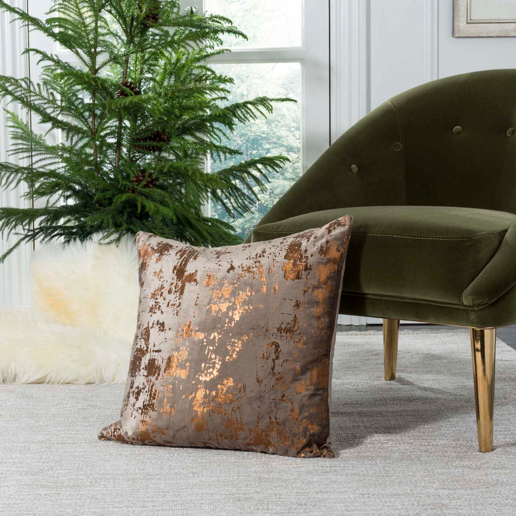 Edmee Metallic Pillow | Safavieh - Brown/Copper