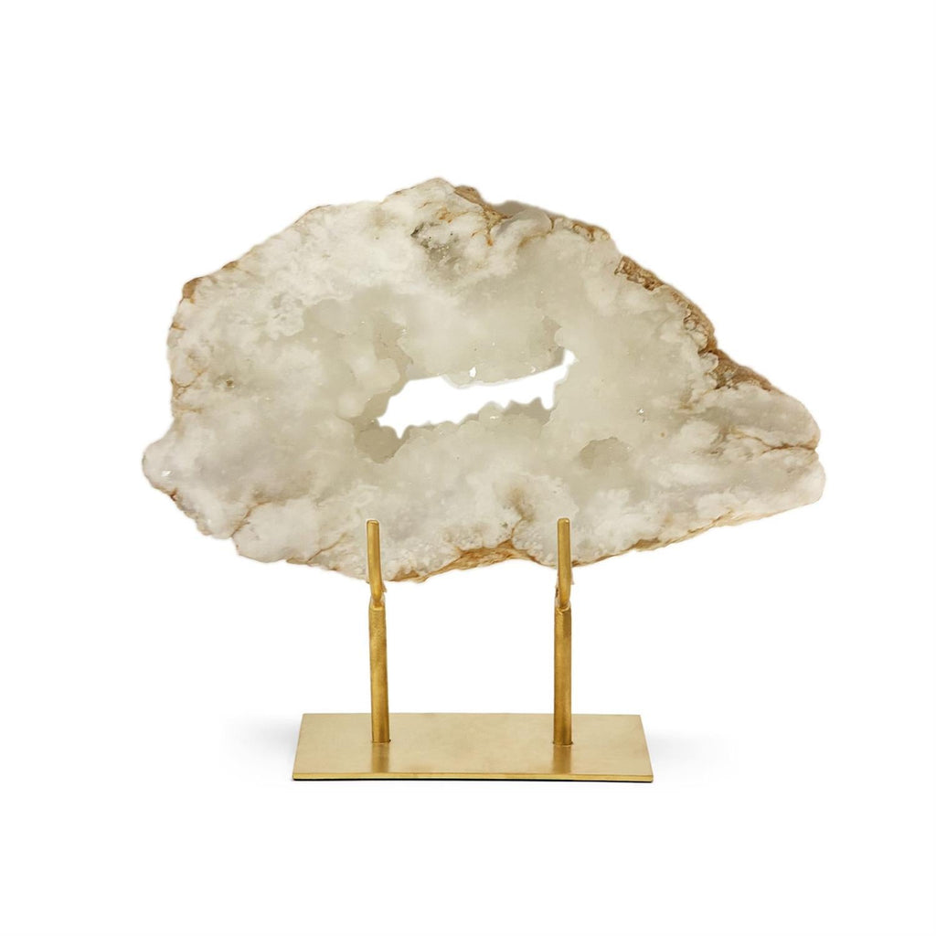 Two's Company White Quartz Geode Slab on Gold Stand