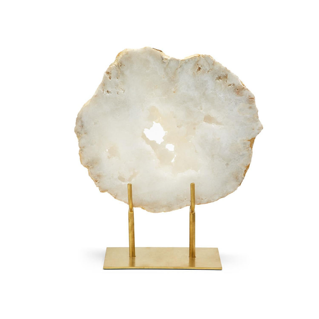 Two's Company White Quartz Geode Slab on Gold Stand