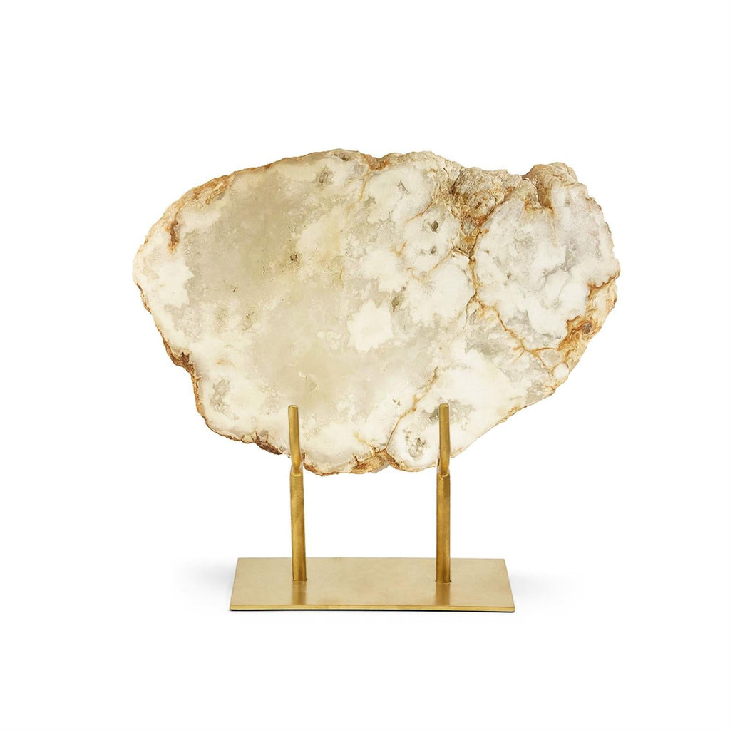 Two's Company White Quartz Geode Slab on Gold Stand