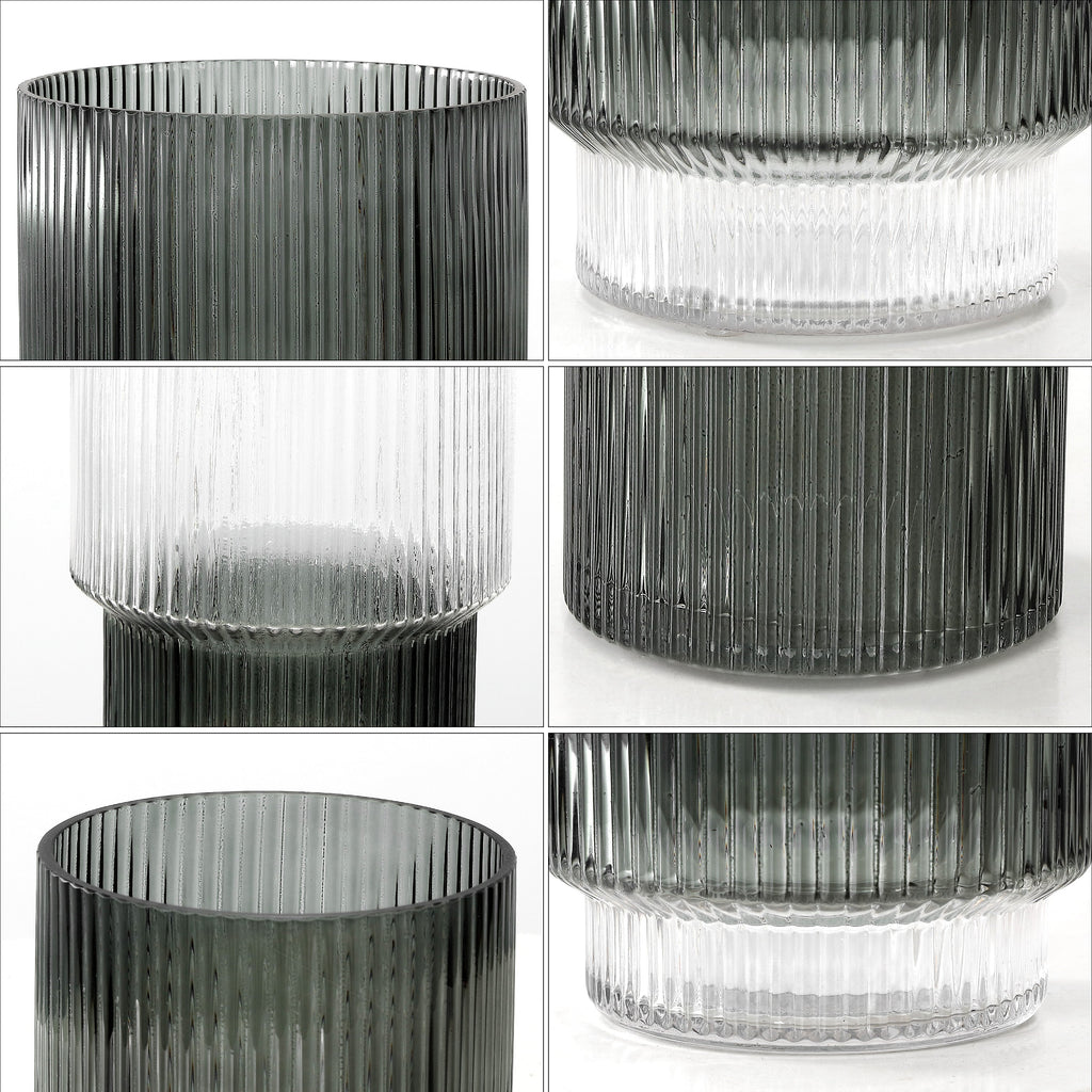 Zinc Fluted Glass Vase (Set of 3) | Safavieh - RDC4034 - Blue Grey