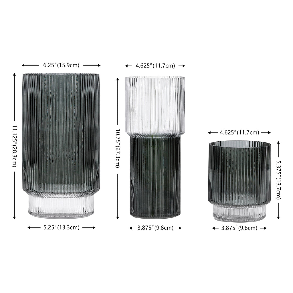 Zinc Fluted Glass Vase (Set of 3) | Safavieh - RDC4034 - Blue Grey