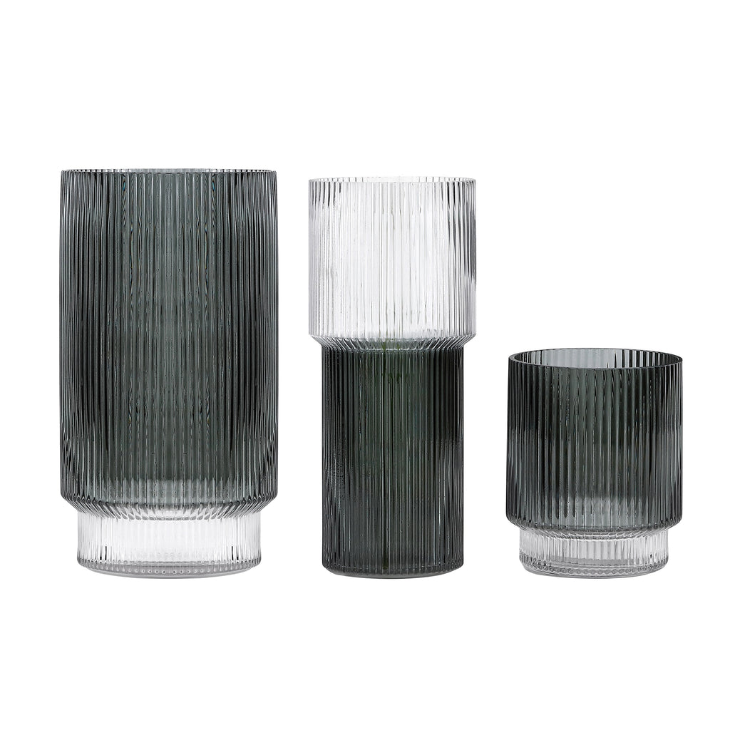 Zinc Fluted Glass Vase (Set of 3) | Safavieh - RDC4034 - Blue Grey