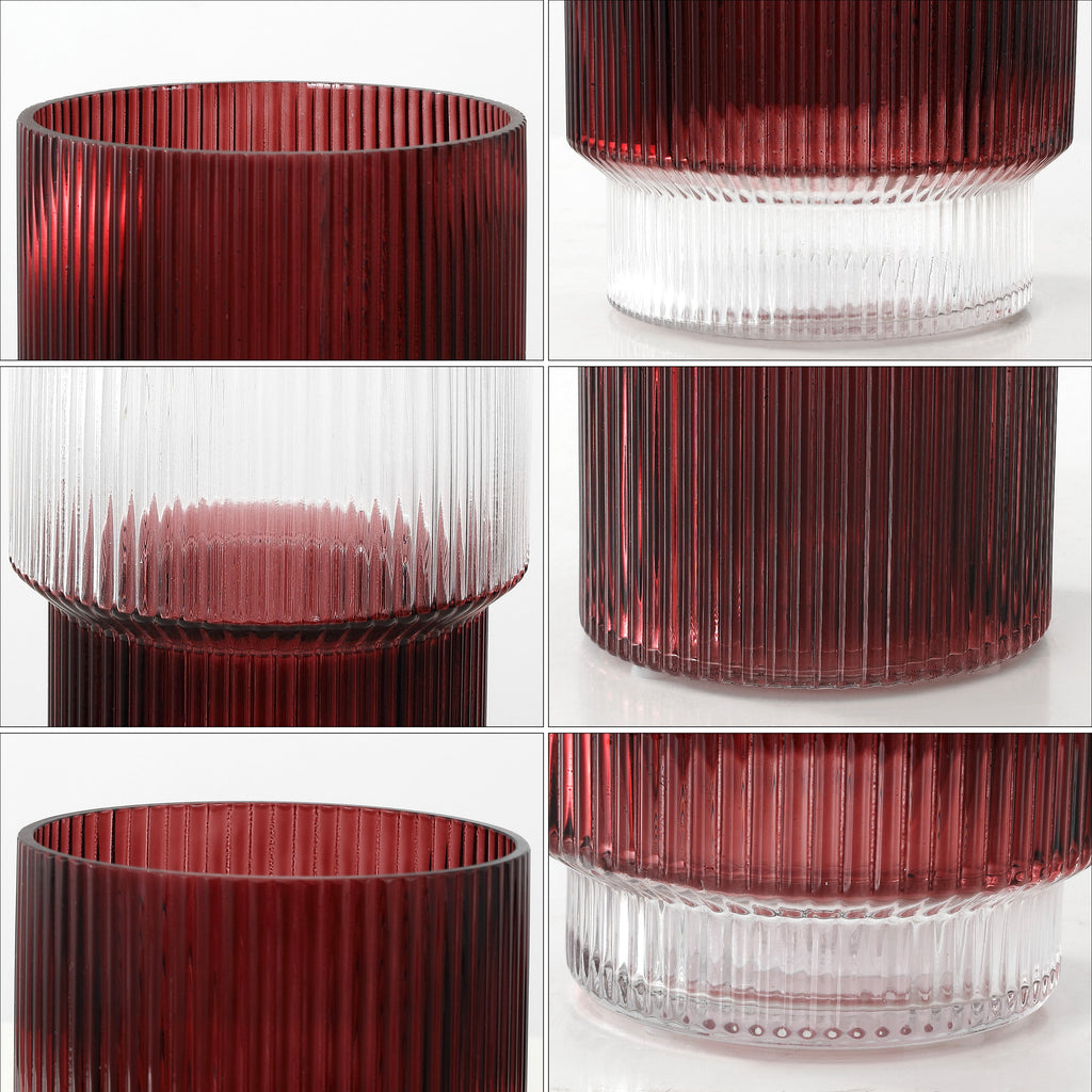 Zinc Fluted Glass Vase (Set of 3) | Safavieh - RDC4034 - Cranberry