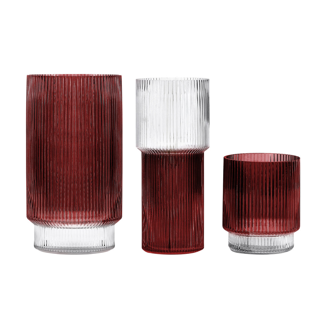 Zinc Fluted Glass Vase (Set of 3) | Safavieh - RDC4034 - Cranberry