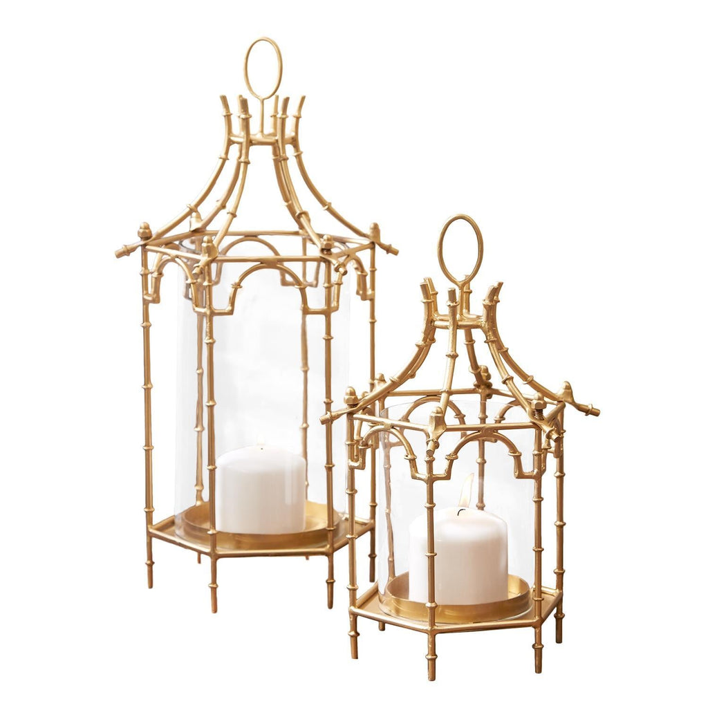 Two's Company Brighton Pagoda Lanterns - Iron/Glass (set of 2)