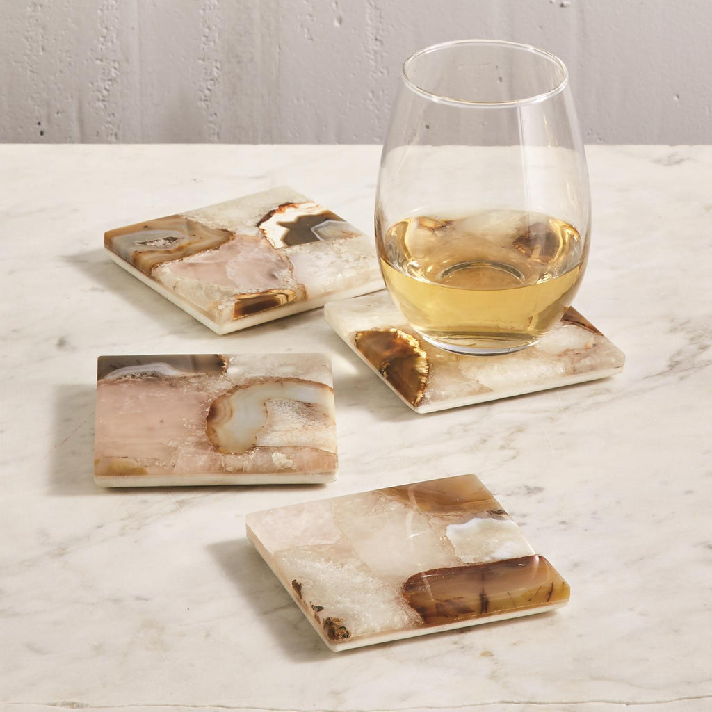 Two's Company S/4 Agate Coasters with Marble Base