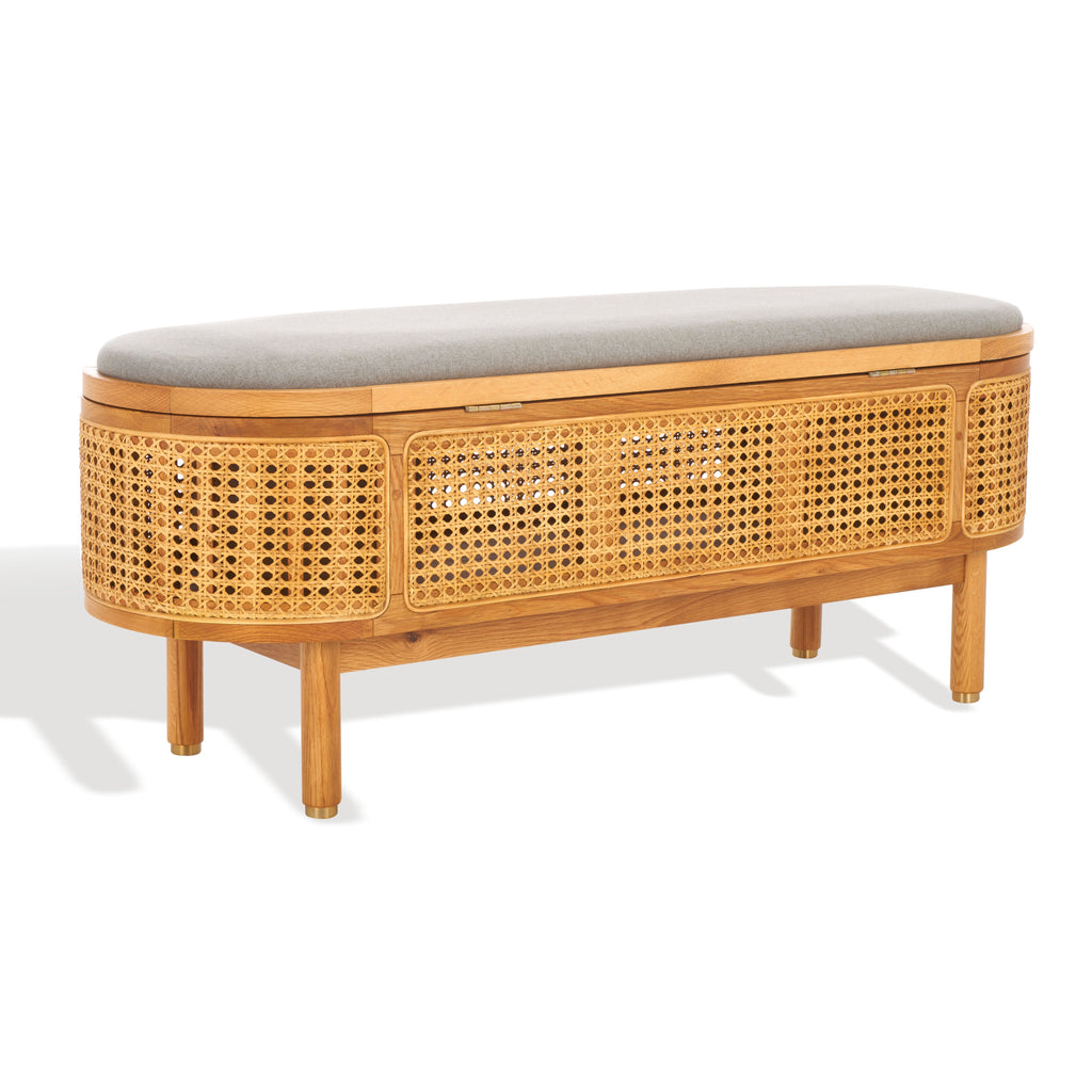 Safavieh Couture Dolly Cane And Wood Storage Bench, SFV4205 - Natural / Grey