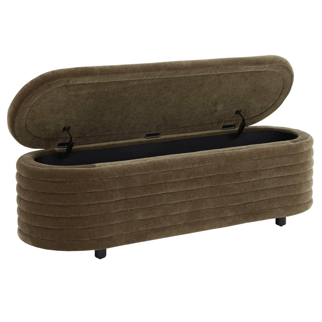 Safavieh Couture Jaymie Storage Bench, SFV5040 - Dark Olive Green / Black - Dark Olive Green / Black