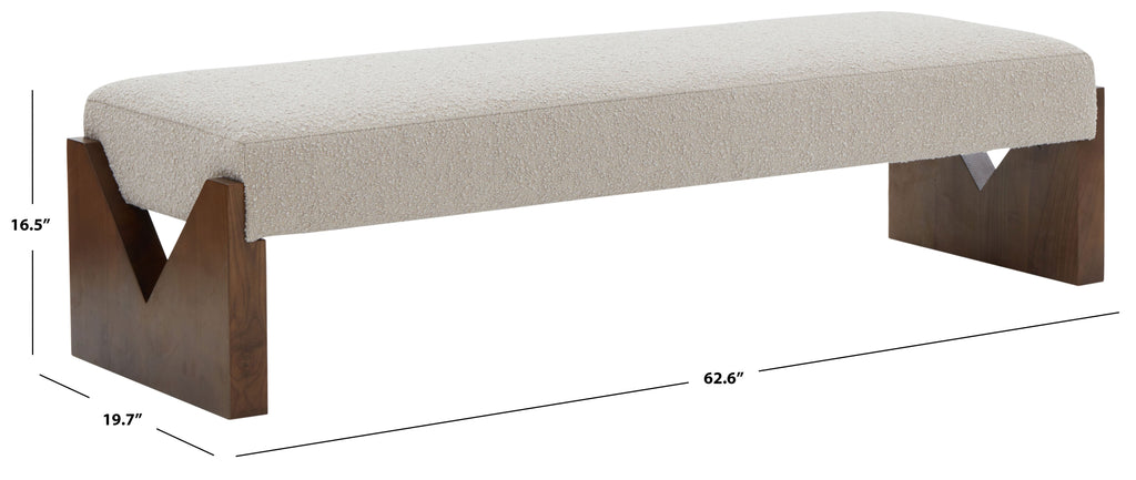 Safavieh Couture Alayna Boucle Bench, SFV5132 - Oatmeal / Walnut