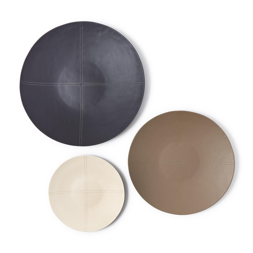 Lorenzo Set of 3 Faux Leather Bowl Includes Black, Camel and Linen Color - Metal/Velvet/ Faux Leather