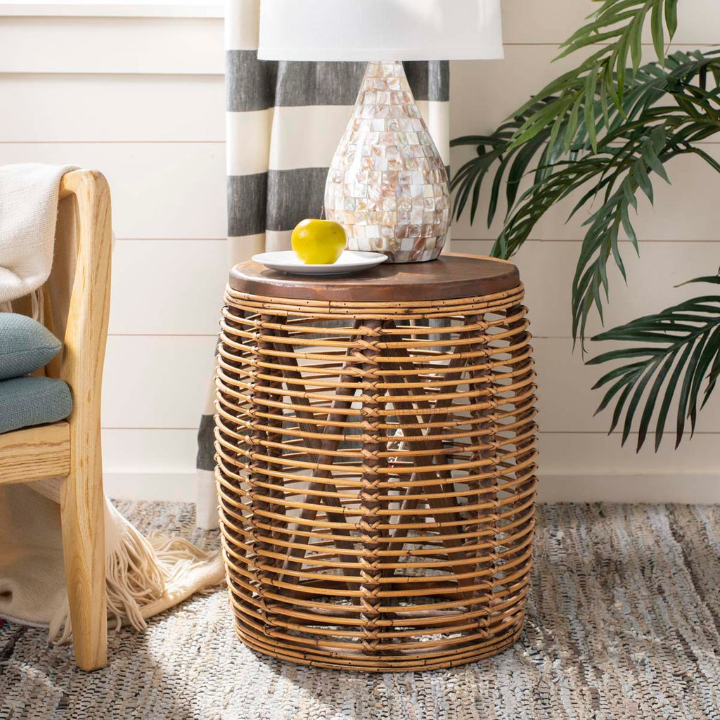 Safavieh Maui Rattan Drum Stool Table - Honey Brwn Wash