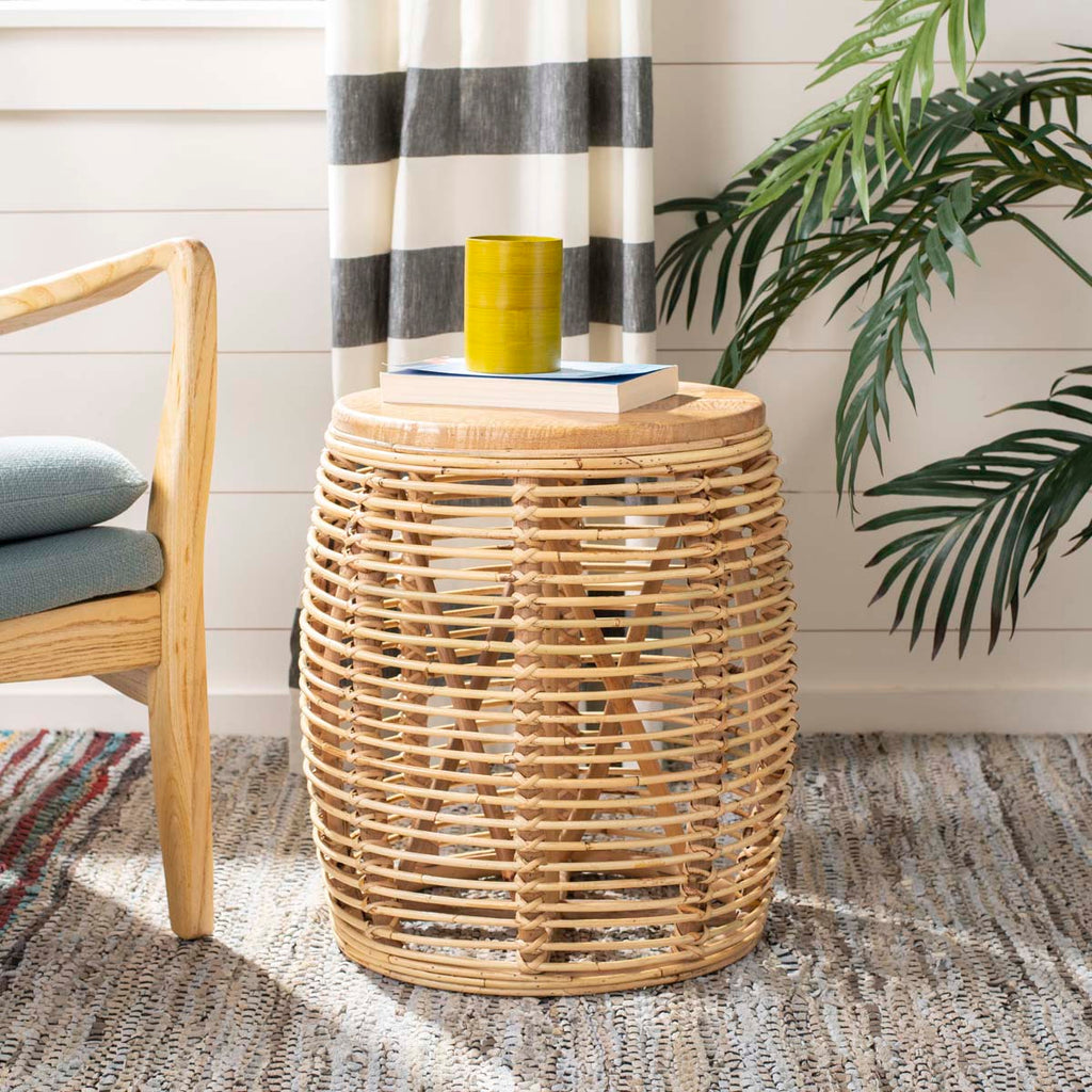 Safavieh Maui Rattan Drum Stool Table - Natural