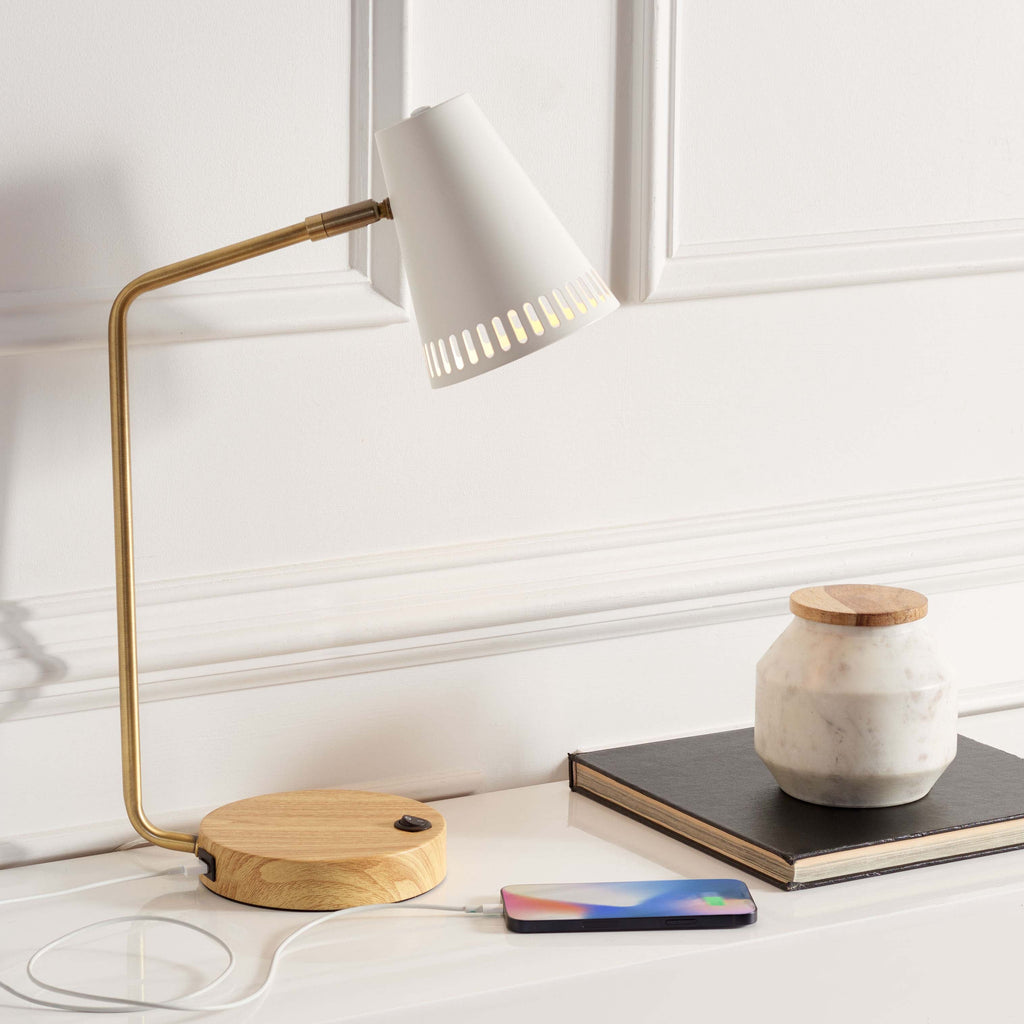 Veda Task Table Lamp | Safavieh - TBL7018 - Gold/White