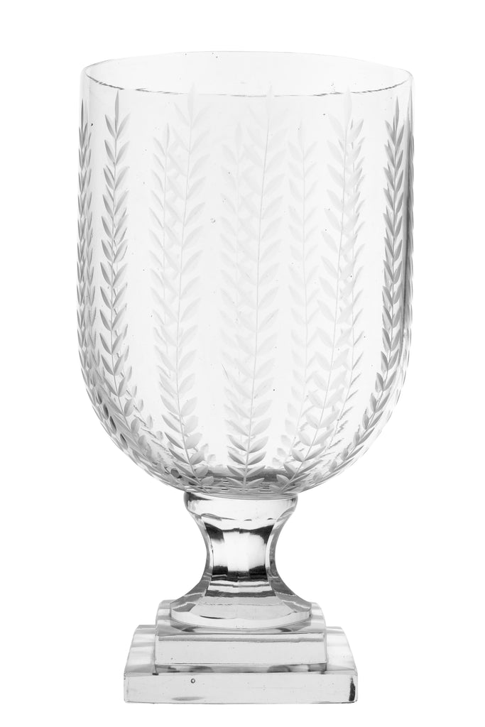 Etched Vertical Leaf Footed Hurricane Medium | Enchanted Home - GLA029