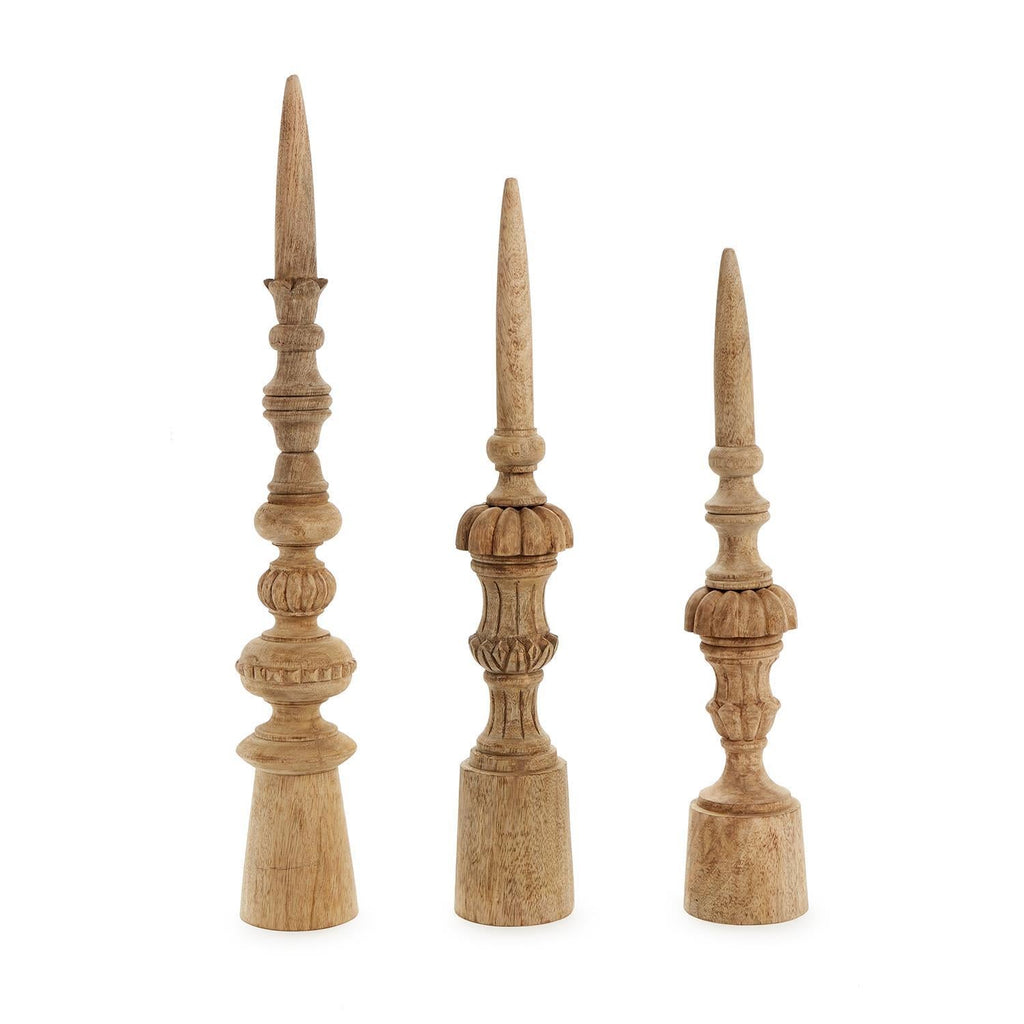 Jaipur Set of 3 Carved Wood Finial Decorative Sculpture - Mango Wood