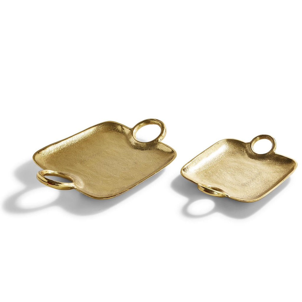 Two's Company Metropolitan S/2 Decorative Gold Trays with Handles