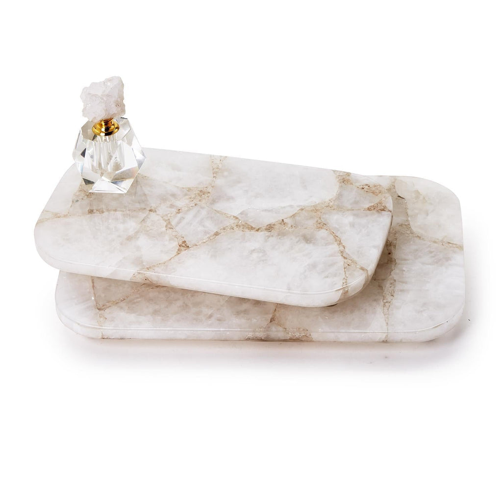 White Quartz Set of 2 Round Edge with Silver Feet Tray