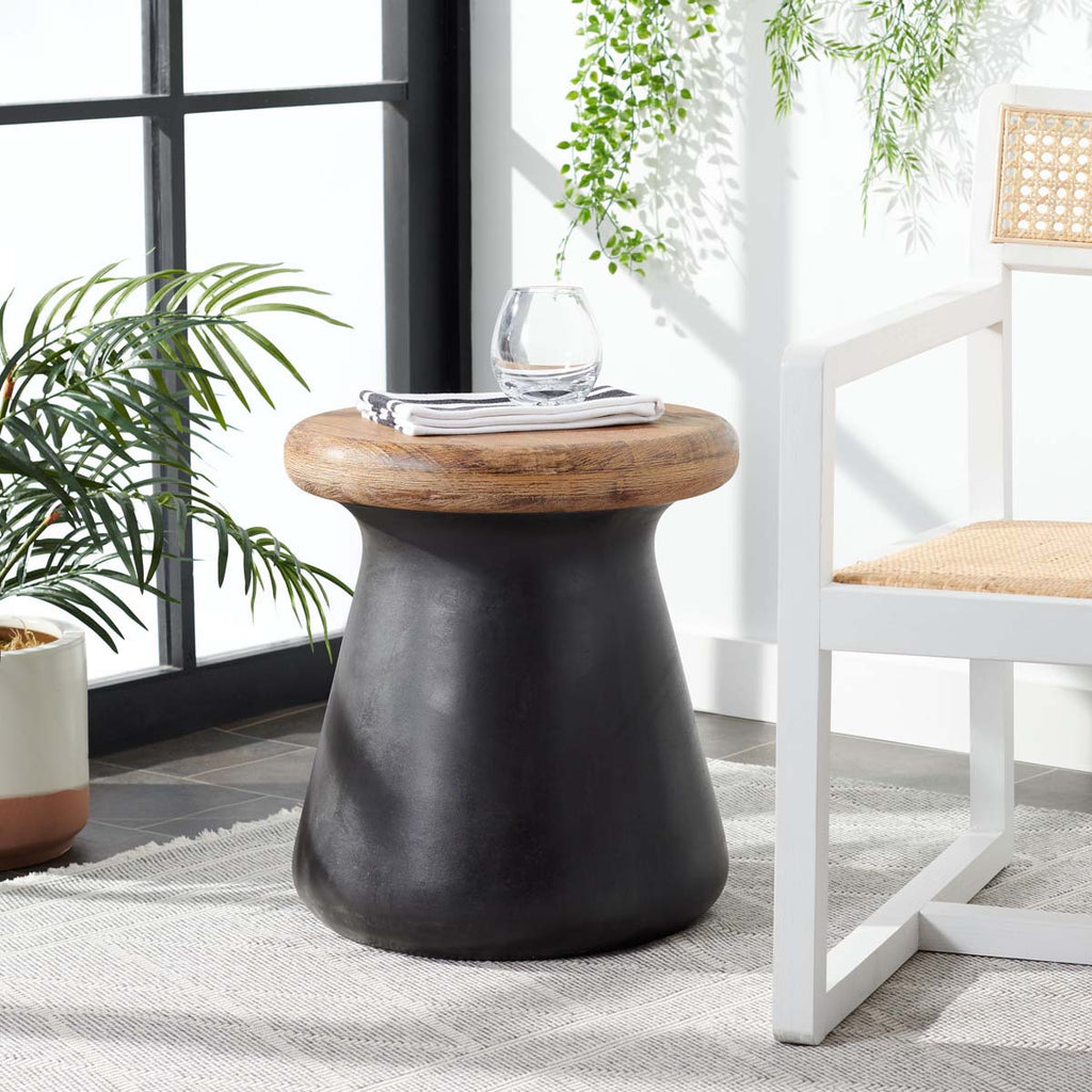 Safavieh Button Indoor/Outdoor Modern Concrete Round 18.1-Inch H Accent Table - Black